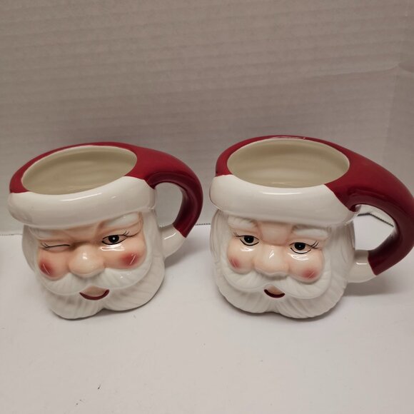 4 Pottery Barn Santa Claus Handcrafted Ceramic Mug Set Different Face Designs - Picture 9 of 15